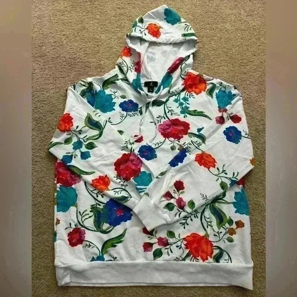 J Jason Wu Printed French Terry Hoodie Size L Floral Cozy Sweater Colorful Artsy - Picture 4 of 15